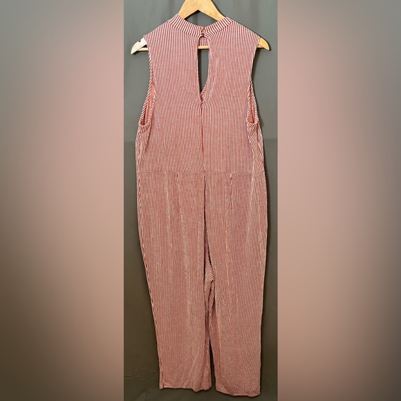 Mod Cloth 2x Rust Cream Keyhole Striped Sleeveless Jump Suit - Picture 1 of 6